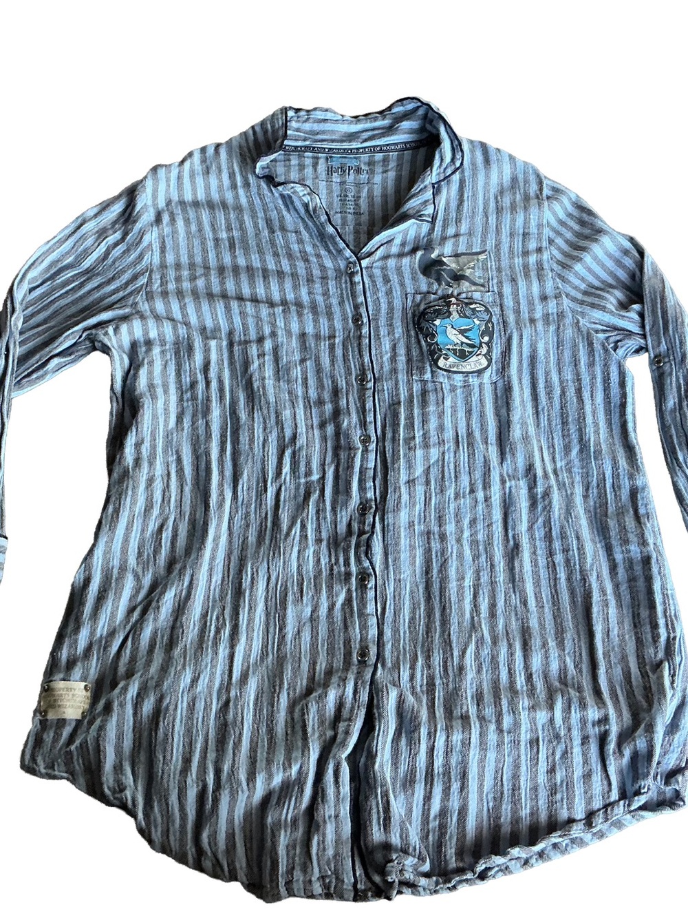 Ravenclaw Striped Button-Down Shirt - Light Blue & Gray